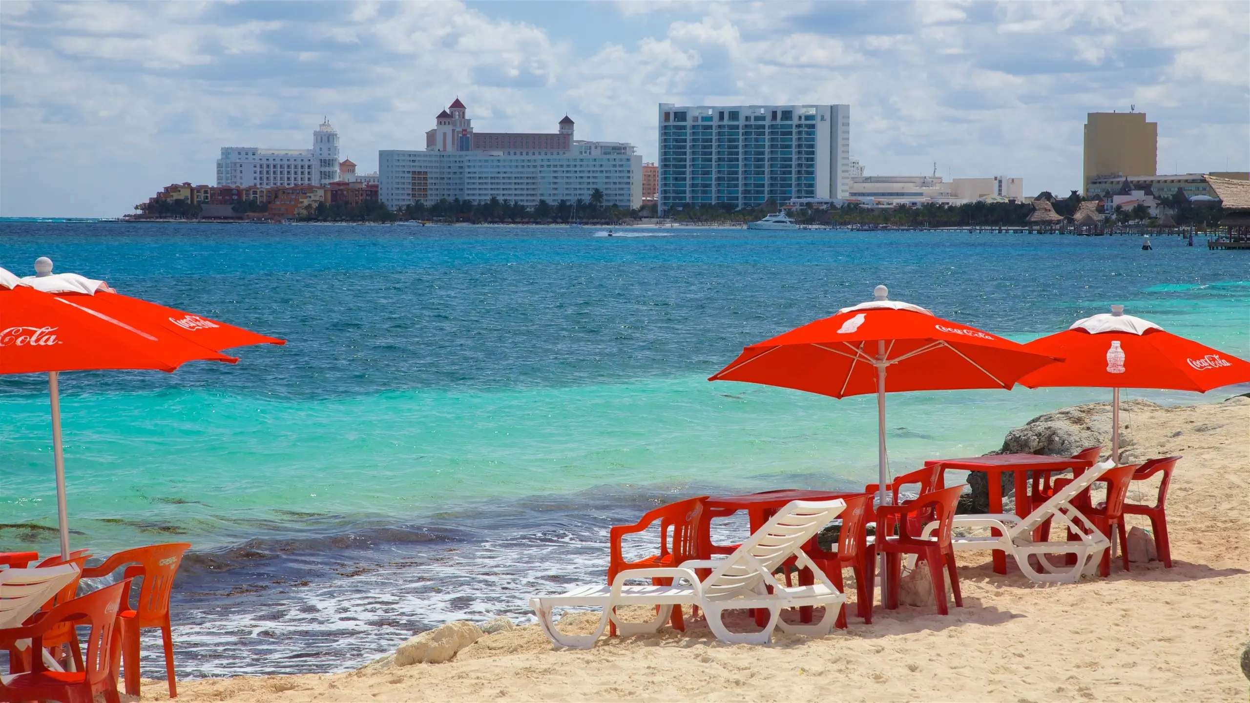 Playa Tortugas Cancun beach with water sports and activities